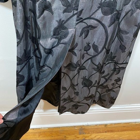 FRANCO MIRABELLI Couture Dark Silver Floral Trench Coat - Size 10 - Picture 11 of 12